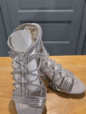 New York Transit Silver Strappy Gladiator Heels